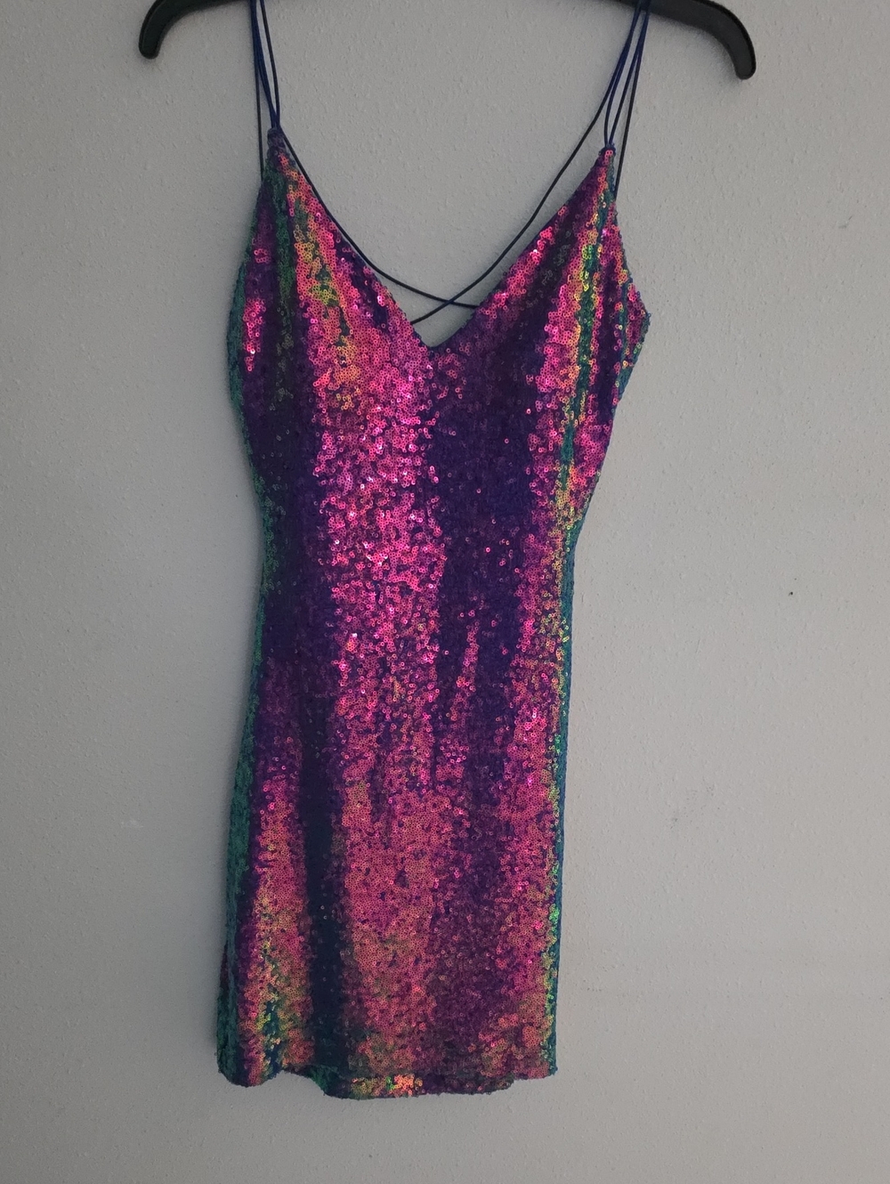 B Darlin Pink & Purple Iridescent Sequin Slip Dress